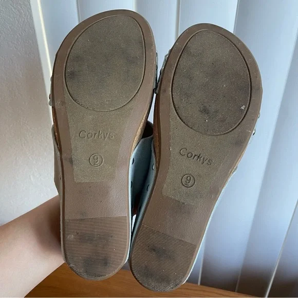 Corkys Bonnie Studded Wedge Sandal Light Blue Denim Size 9 - Picture 10 of 15